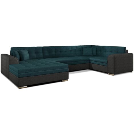Canapé convertible panoramique tissu doux vert et gris foncé méridienne à gauche Diana 340cm (1/5)