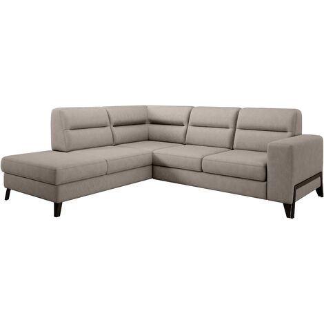 Canapé d'angle convertible tissu KAZAL - Dossiers réglables et pieds acier noir-Beige clair-angle gauche (1/5)