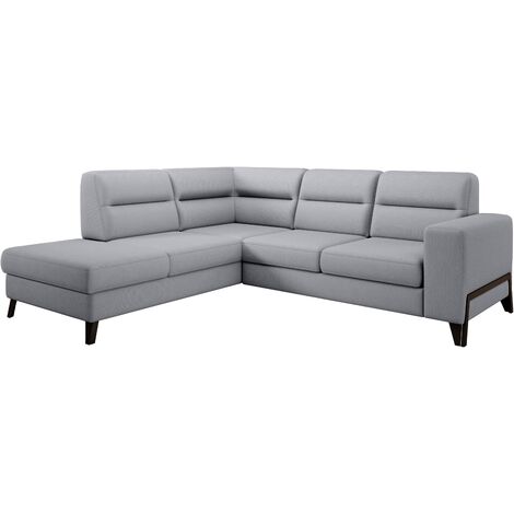 Canapé d'angle convertible tissu KAZAL - Dossiers réglables et pieds acier noir-Gris clair-angle gauche (1/5)