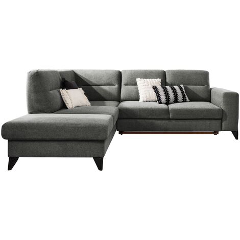 Canapé d'angle convertible tissu KAZAL - Dossiers réglables et pieds acier noir-Gris foncé-angle gauche (1/5)