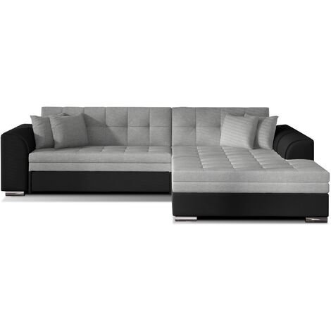 Canapé d'angle convertible tissu et simili LOOKA - Pieds métal chromé-Noir/Gris clair-angle droit (1/5)