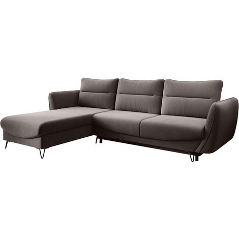 Canapé d’angle convertible 4 places ZURIK en tissu – 276cm angle gauche-Marron clair-angle gauche (1/5)