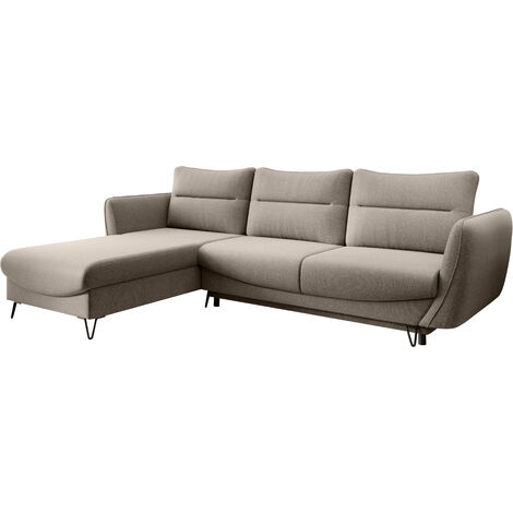 Canapé d’angle convertible 4 places ZURIK en tissu – 276cm angle gauche-Beige-angle gauche (1/5)