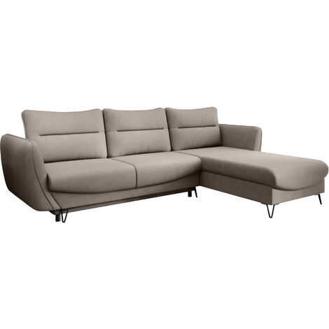 Canapé d’angle convertible 4 places ZURIK en tissu – 276cm angle droit-Beige clair-angle droit (1/5)