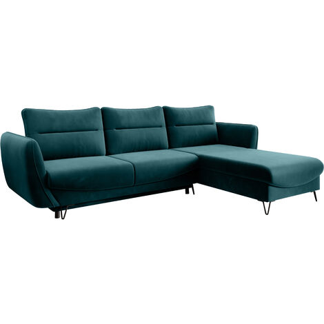 Canapé d’angle convertible 4 places ZURIK en tissu – 276cm angle droit-Vert emeraude-angle droit (1/5)