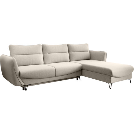 Canapé d’angle convertible 4 places ZURIK en tissu – 276cm angle droit-Crème-angle droit (1/5)