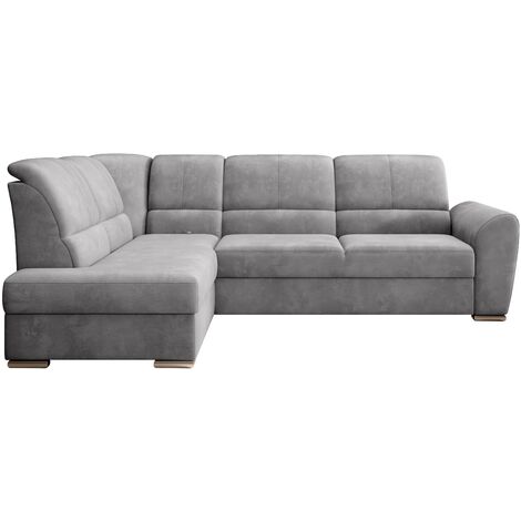 Canapé angle gauche convertible tissu doux gris clair et pieds acier chromé Zabor 270cm (1/5)