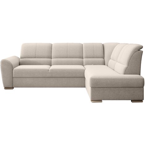 Canapé angle droit convertible tissu crème et pieds acier chromé Zabor 270cm (1/5)