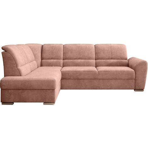 Canapé angle gauche convertible tissu doux rose et pieds acier chromé Zabor 270cm (1/5)