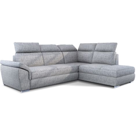 Canapé d'angle convertible en tissu KEPITA - Appuis-tête réglables et rangement-Gris clair chiné-angle droit (1/5)