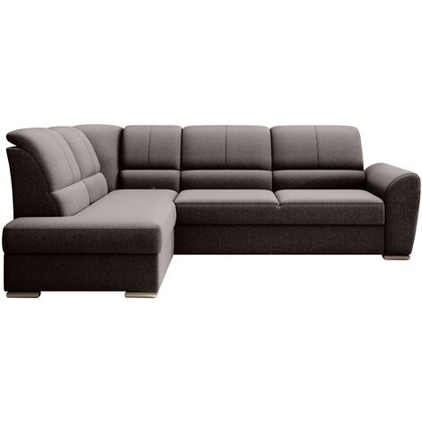 Canapé angle gauche convertible tissu marron et pieds acier chromé Zabor 270cm (1/5)