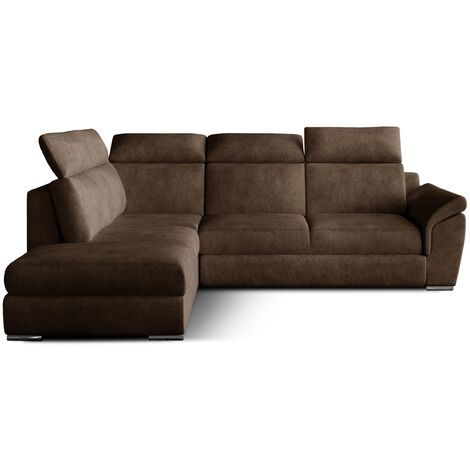 Canapé d'angle convertible en tissu KEPITA - Appuis-tête réglables et rangement-Marron-angle gauche (1/5)