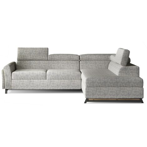 Canapé angle droit convertible tissu gris clair chiné avec têtières réglables Nikos 265cm (1/5)
