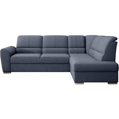 Canapé angle droit convertible tissu bleu lavande et pieds acier chromé Zabor 270cm (1/5)