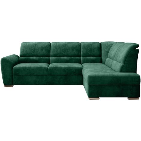 Canapé angle droit convertible tissu doux vert et pieds acier chromé Zabor 270cm (1/5)