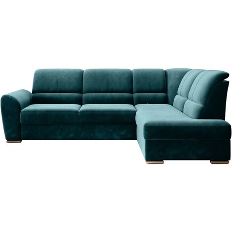 Canapé angle droit convertible tissu vert épinard et pieds acier chromé Zabor 270cm (1/5)