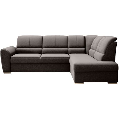 Canapé angle droit convertible tissu marron et pieds acier chromé Zabor 270cm (1/5)