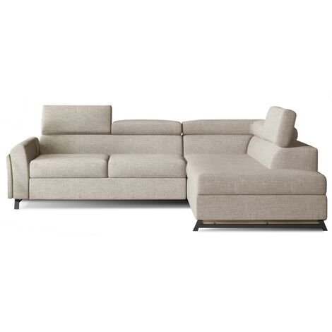 Canapé angle droit convertible tissu beige clair avec têtières réglables Nikos 265cm (1/5)