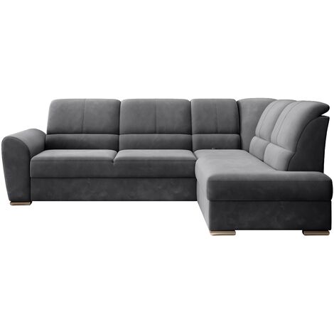 Canapé angle droit convertible velours gris foncé et pieds acier chromé Zabor 270cm (1/5)