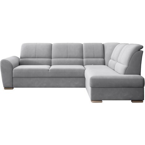 Canapé angle droit convertible velours gris clair et pieds acier chromé Zabor 270cm (1/5)