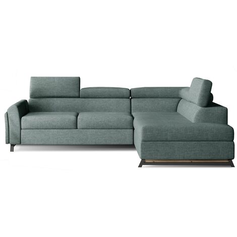 Canapé angle droit convertible tissu vert d'eau avec têtières réglables Nikos 265cm (1/5)