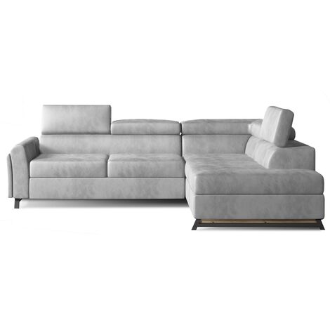 Canapé angle droit convertible velours gris clair avec têtières réglables Nikos 265cm (1/3)