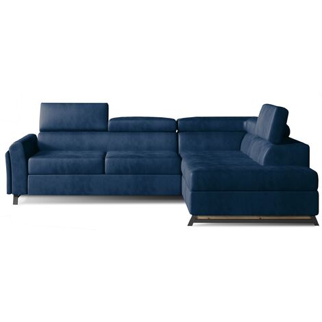 Canapé angle droit convertible velours bleu foncé avec têtières réglables Nikos 265cm (1/5)