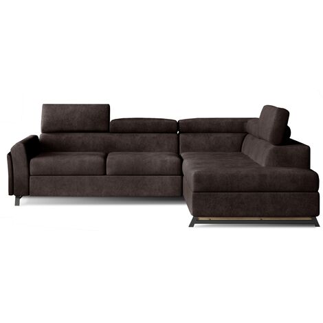 Canapé angle droit convertible tissu marron avec têtières réglables Nikos 265cm (1/5)
