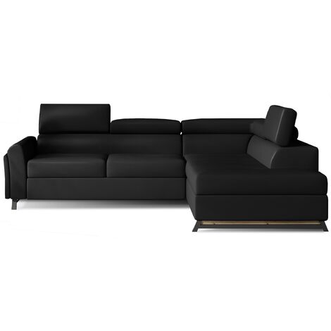 Canapé angle droit convertible simili cuir noir avec têtières réglables Nikos 265cm (1/5)
