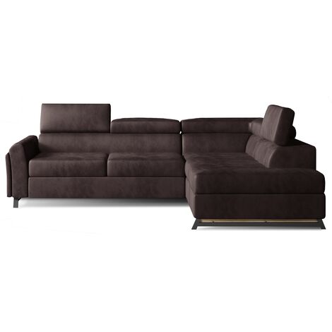 Canapé angle droit convertible velours marron avec têtières réglables Nikos 265cm (1/5)
