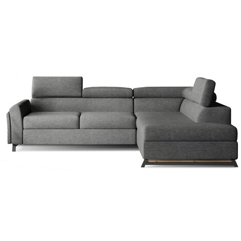 Canapé angle droit convertible tissu gris avec têtières réglables Nikos 265cm (1/5)