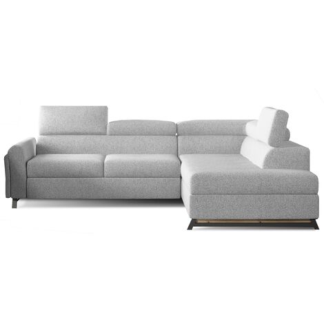 Canapé angle droit convertible tissu gris chiné avec têtières réglables Nikos 265cm (1/5)