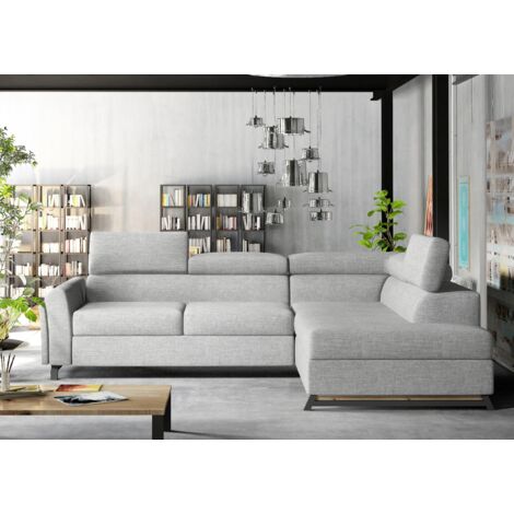 Canapé angle droit convertible tissu gris clair avec têtières réglables Nikos 265cm 2 (1/5)