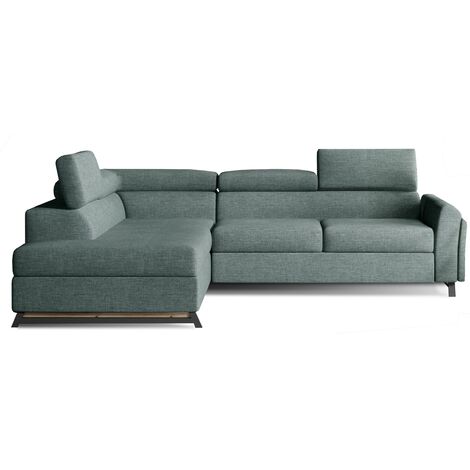 Canapé angle gauche convertible tissu vert d'eau avec têtières réglables Nikos 265cm (1/5)