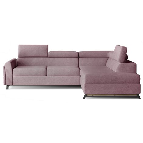 Canapé angle droit convertible tissu rose clair avec têtières réglables Nikos 265cm (1/5)