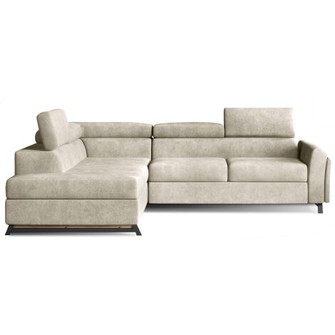 Canapé angle gauche convertible tissu beige avec têtières réglables Nikos 265cm (1/5)
