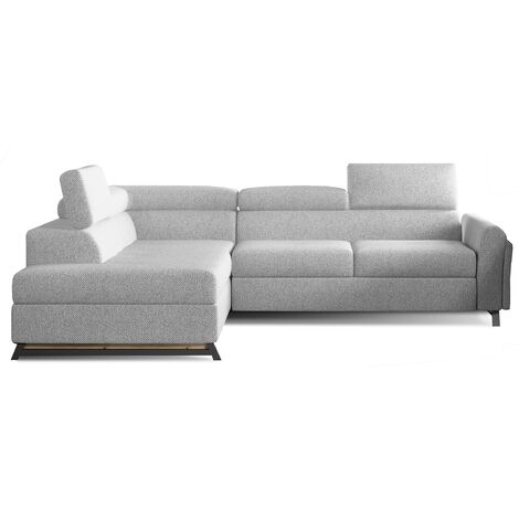 Canapé angle gauche convertible tissu gris clair avec têtières réglables Nikos 265cm 2 (1/5)