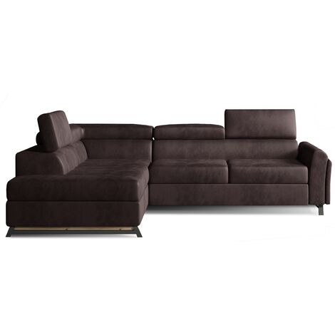 Canapé angle droit convertible velours marron avec têtières réglables Nikos 265cm 2 (1/5)