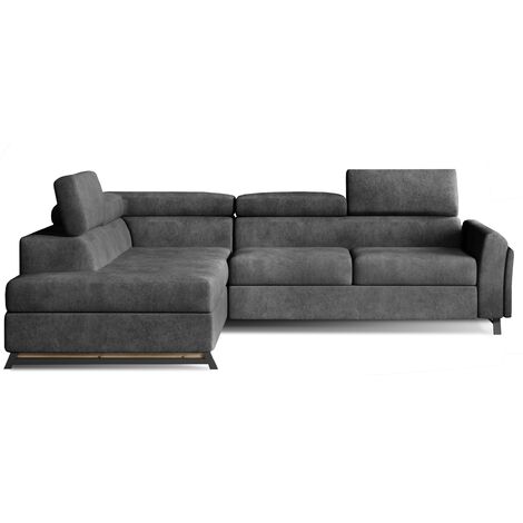Canapé angle gauche convertible tissu doux gris foncé avec têtières réglables Nikos 265cm (1/5)