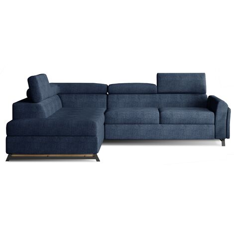 Canapé angle gauche convertible tissu bleu avec têtières réglables Nikos 265cm (1/5)