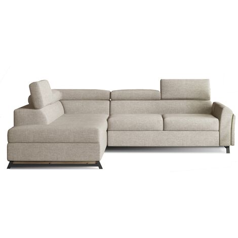 Canapé angle gauche convertible tissu beige clair avec têtières réglables Nikos 265cm (1/5)