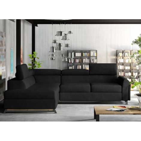 Canapé angle gauche convertible tissu noir avec têtières réglables Nikos 265cm (1/5)