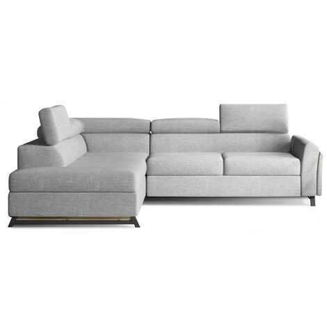 Canapé angle gauche convertible tissu gris clair avec têtières réglables Nikos 265cm (1/5)