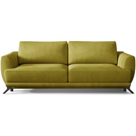 Canapé convertible en velours MAGY – Confort premium et pieds métal noir-Jaune olive (1/5)