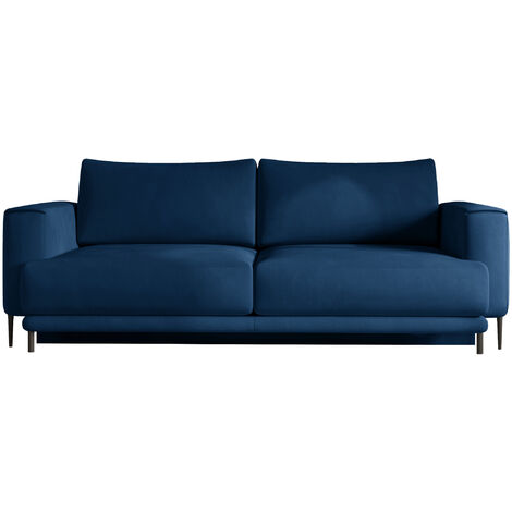 Canapé droit convertible coffre velours DAVINA - Pieds métal noir-Bleu nuit (1/5)