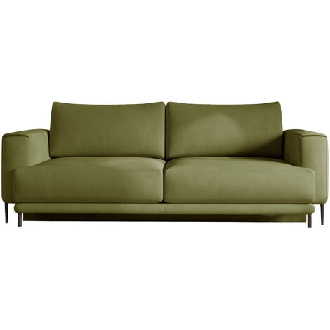 Canapé droit convertible coffre velours DAVINA - Pieds métal noir-Vert olive (1/5)