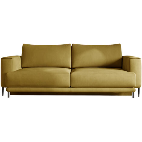 Canapé droit convertible coffre velours DAVINA - Pieds métal noir-Jaune moutarde (1/5)