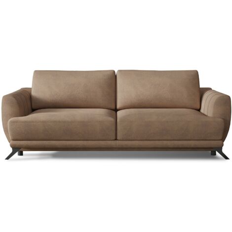 Canapé convertible en tissu MAGY - Design minimaliste avec pieds métal noir-Marron clair (1/5)