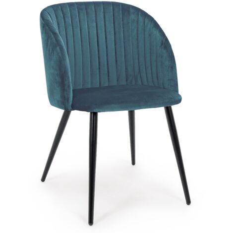 Chaise en acier et en velours bleu Quentin - Lot de 2 (1/5)