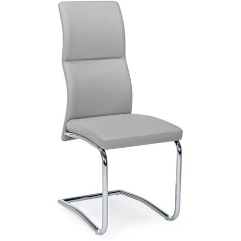 Chaise en acier et assise simili cuir gris Thelma - Lot de 4 (1/5)